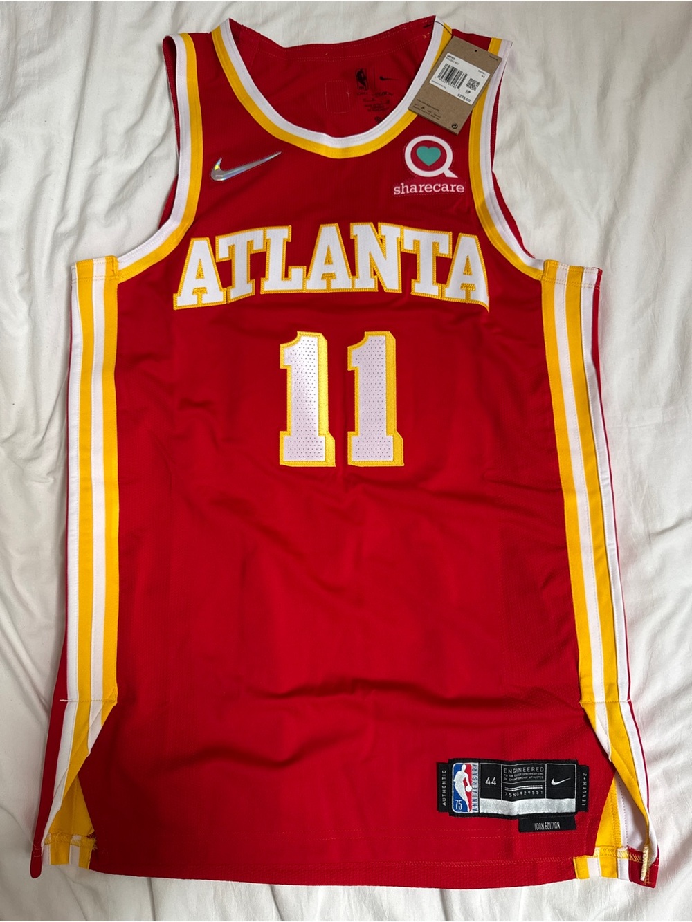 Trae Young Nike Icon Authentic Jersey Sz 44 NBA75 Sharecare Patch BNWT Hawks